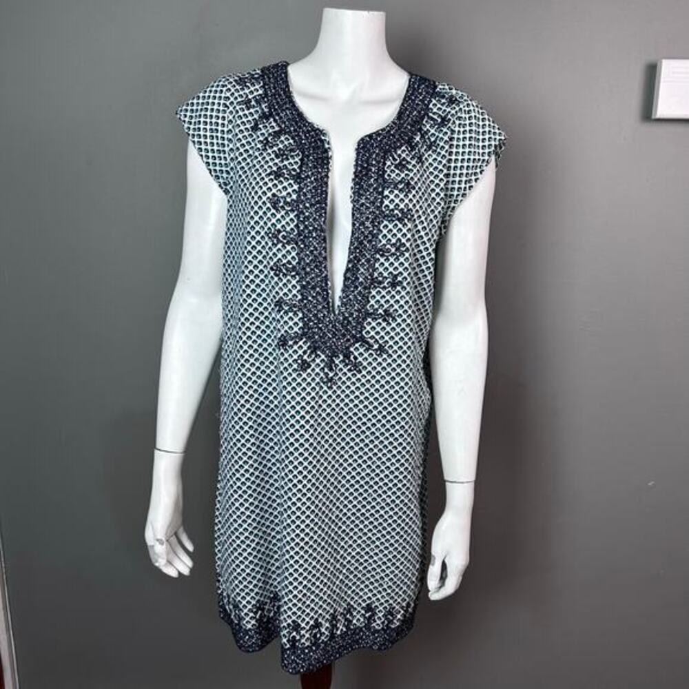 Calypso St. Barth tunic cover-up large Boho India beaded embroidered cotton